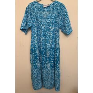 Vintage The Vermont Country Store 100% Cotton Blue Patterned Muumuu Dress Small